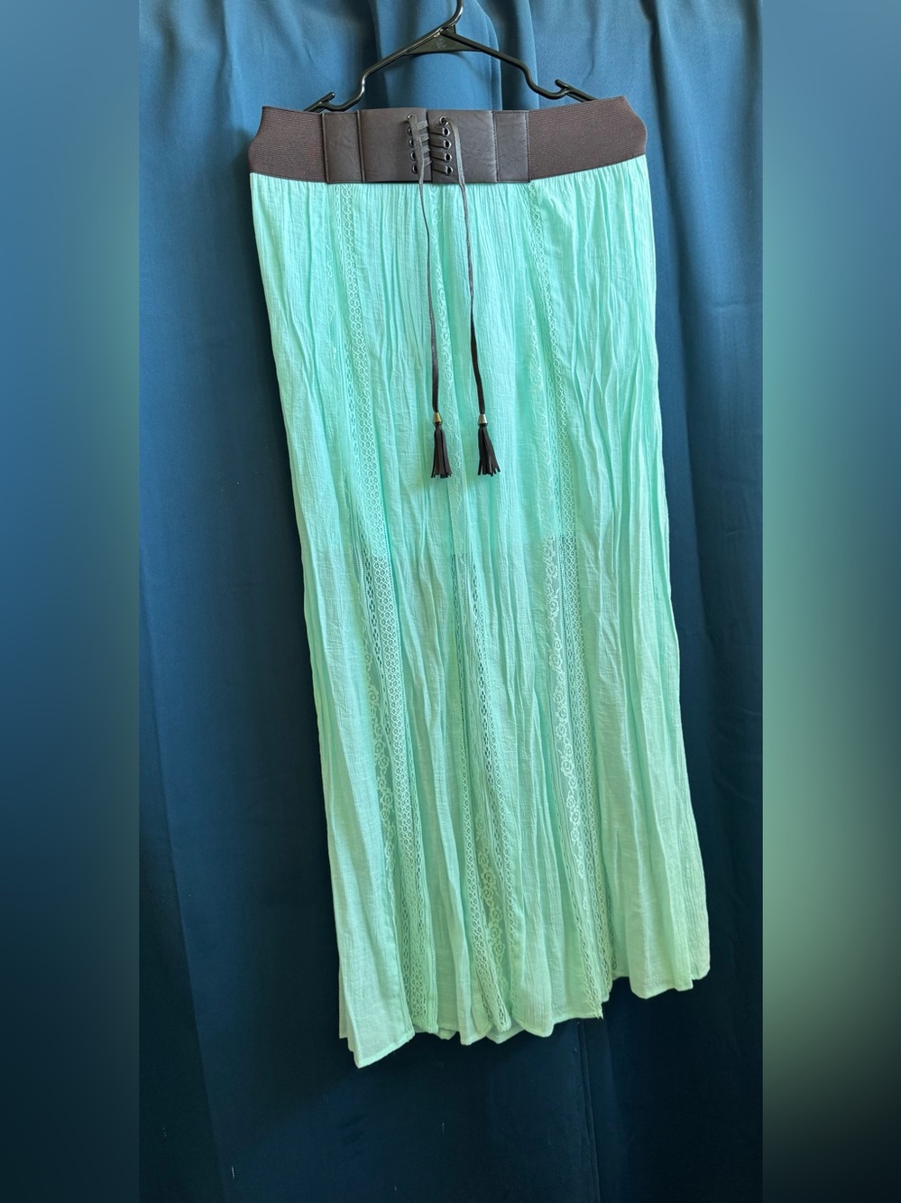 No Boundaries Mint Green Maxi Skirt with Brown Waistband